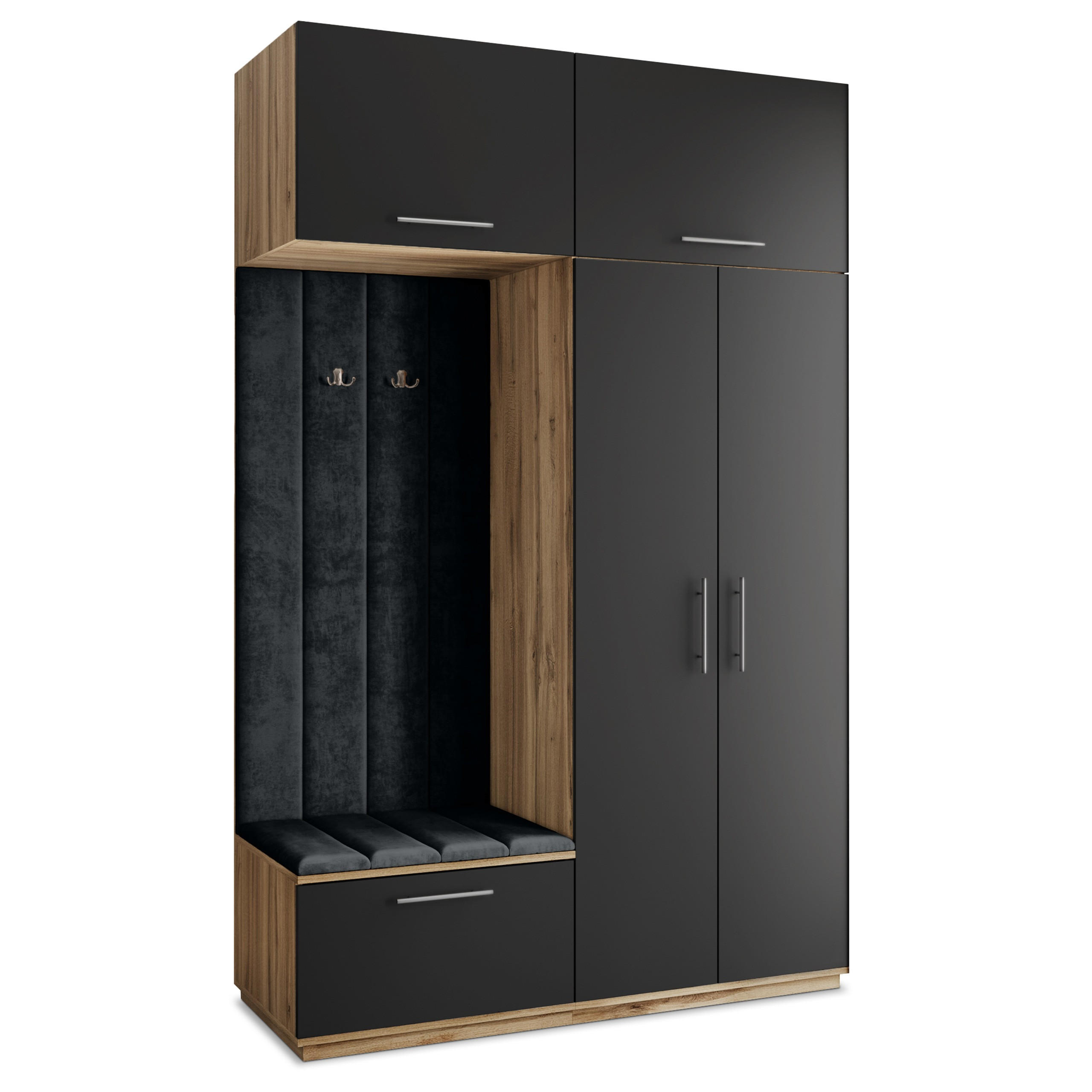 MASSENO GARDEROBENSCHRANK Eiche Wotan, Schwarz, Schwarz 150cm × 60cm × 240cm