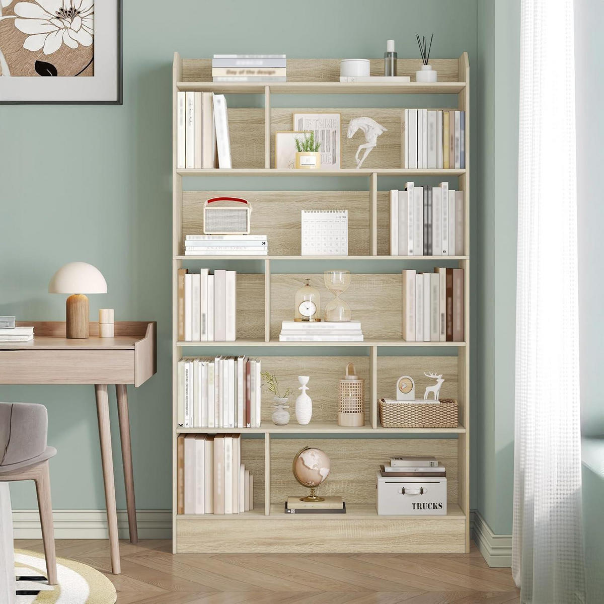 BÜCHERREGAL 6 Fächer Eichenbeige 100 x 170 cm - Beige, Holzwerkstoff (100/170/24cm)
