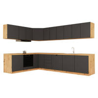 WINKELKÜCHE 300cm x 200cm- Langen KL24-M300 - in Grau/Matt - Grau, Holz (500/212/52cm)