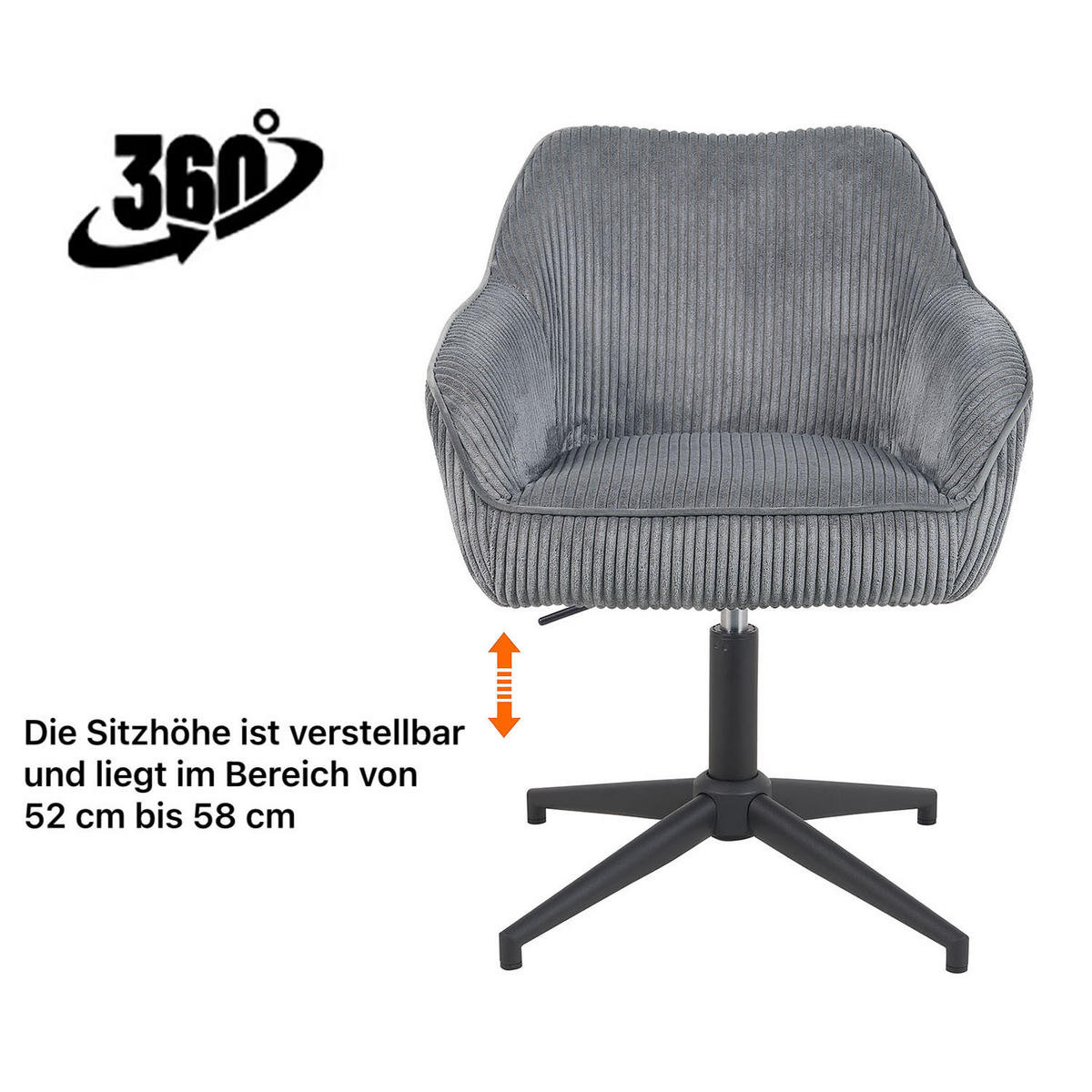 BÜROSTUHL Mika-Caro - Schwarz/Grau, Textil/Metall (60/79/61cm) - DUBI Möbel