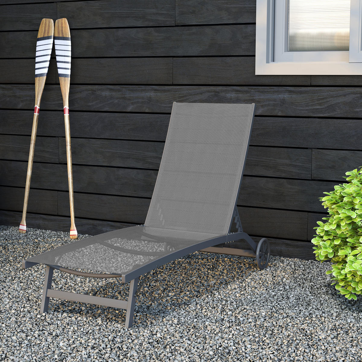 SONNENLIEGE, Liegestuhl mit Rollen, Relaxliege mit verstellbarer Rückenlehne Alu - Dunkelgrau, Metall (165/102/66cm) - Outsunny