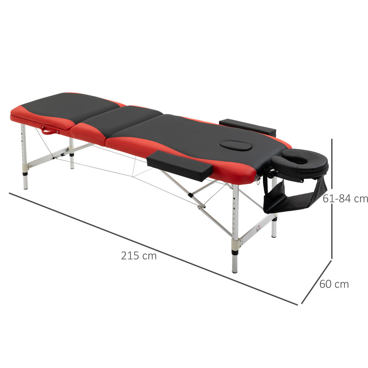 MASSAGELIEGEN höhenverstellbarer Massagetisch Massagebett Aluminium Kunststoff - Multicolor, Metall (81/84/215cm) - HOMCOM