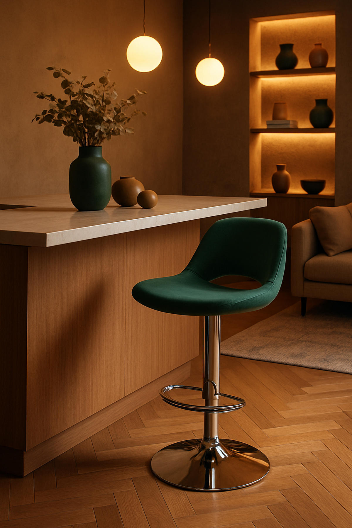 BARHOCKER Campus Samt chrom grün - Chromfarben/Grün, Textil/Metall (42/107/46cm) - TPFLiving