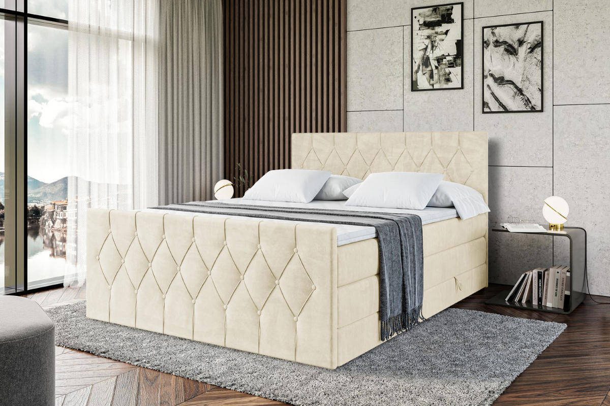 BOXSPRINGBETT VELANTO-Z KING - 200 x 200 - H3/H4 - Beige - Beige, Holzwerkstoff (200/200cm) - ALTDECOR
