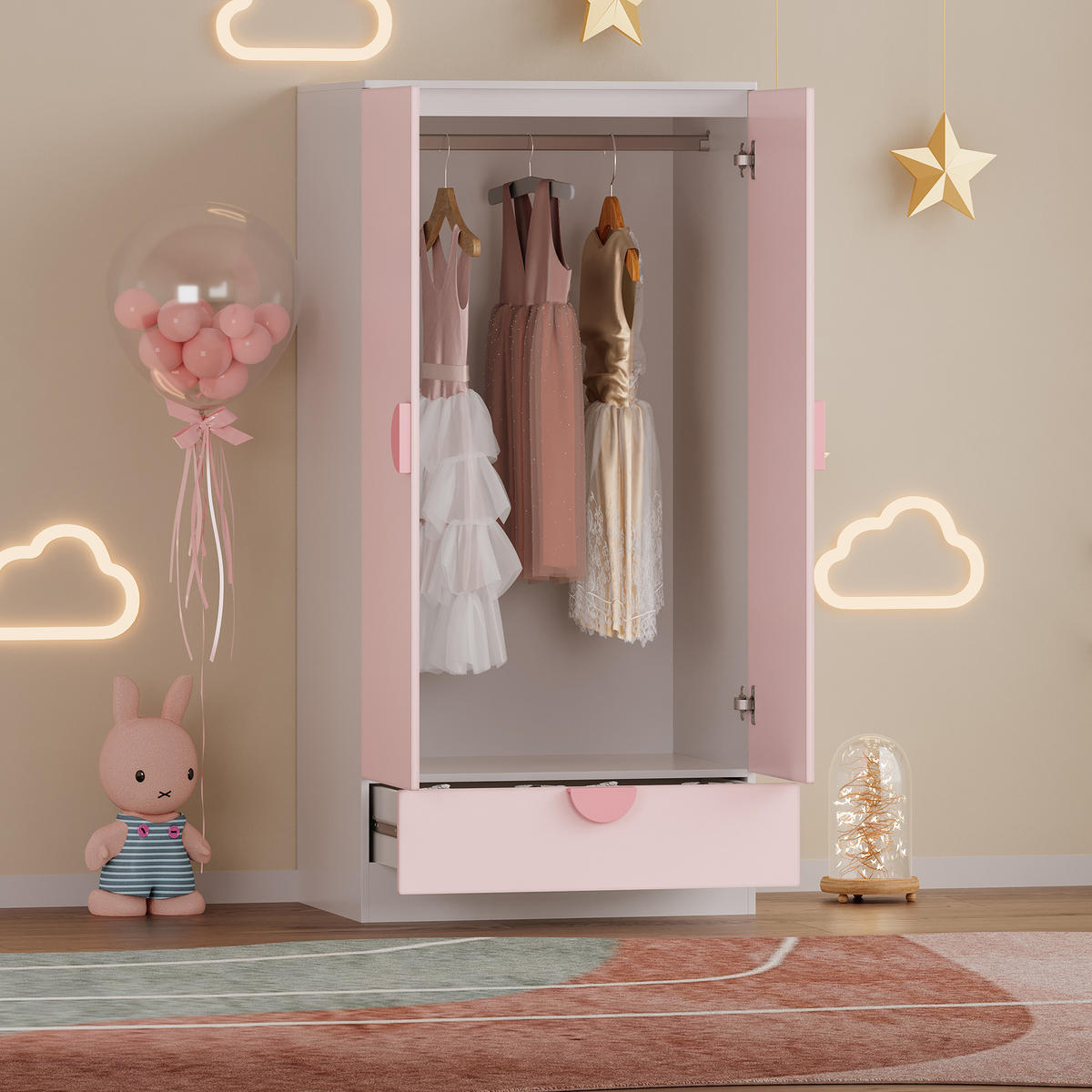 KINDERKLEIDERSCHRANK Sandnes - Rosa, Holzwerkstoff (40/123/60cm) - [en.casa]