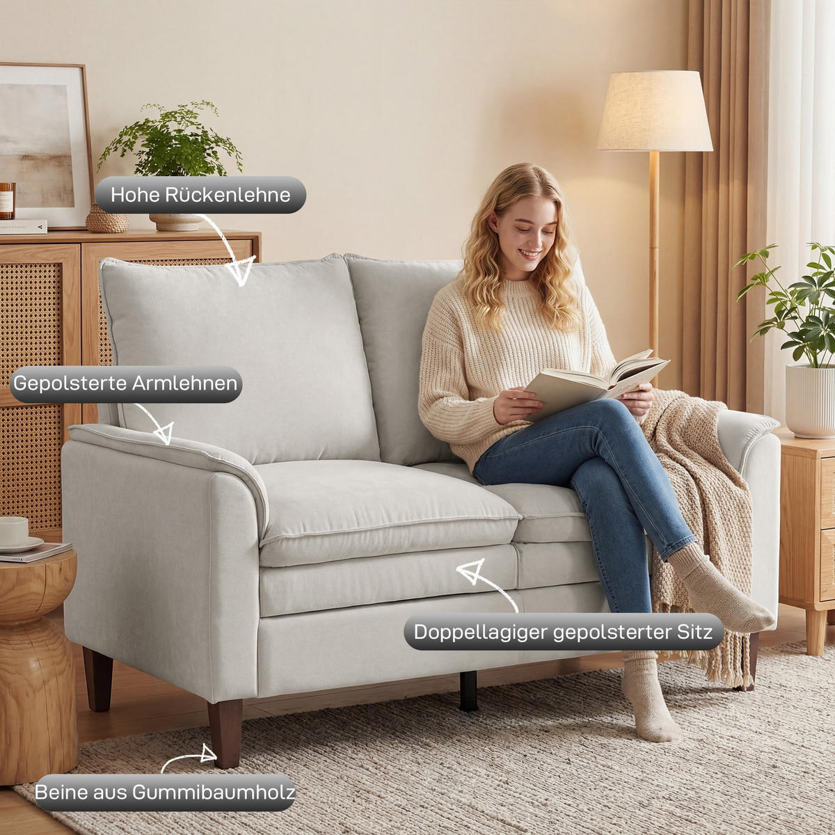 SOFA 2-Sitzer aus Chenille Cremeweiß - Creme, Textil (84/95/146cm) - HOMCOM