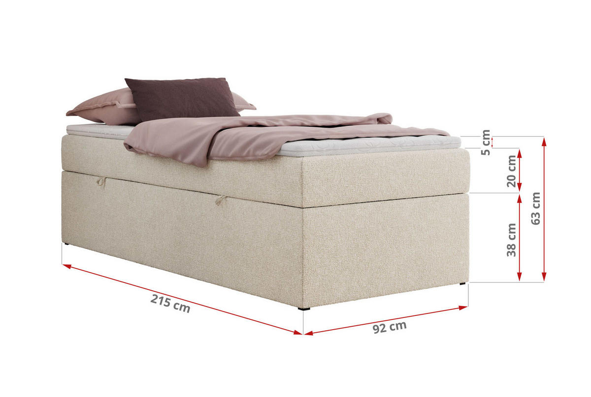 BOXBETT ZERO 90/200 - Creme Struktur - H3 - Topper T25 - Creme, Textil (90/200cm) - MKS