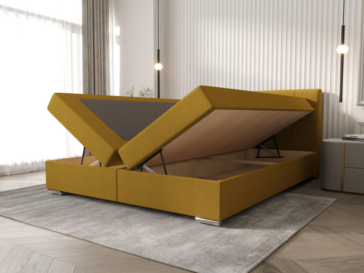 BOXBETT ZILANO 1 mit Matratze H3 und Topper 180x200 Cosmic 120 - Gelb, Holz/Textil (180/200cm) - Bedante