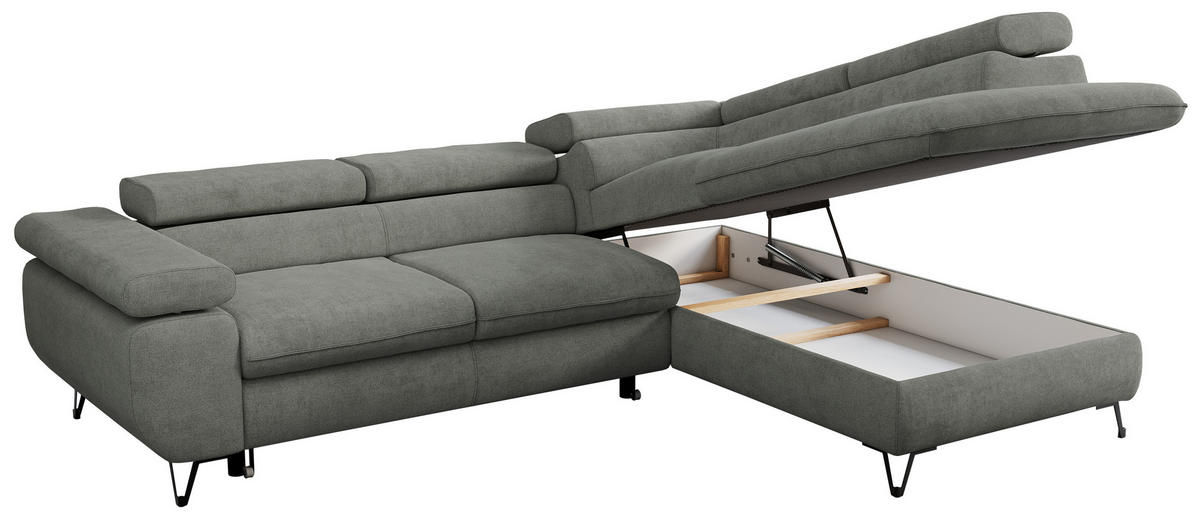 ECKSOFA PETER L Grau Struktur - Rechts Seite - Schwarz/Grau, Textil/Metall (273/208cm) - MKS