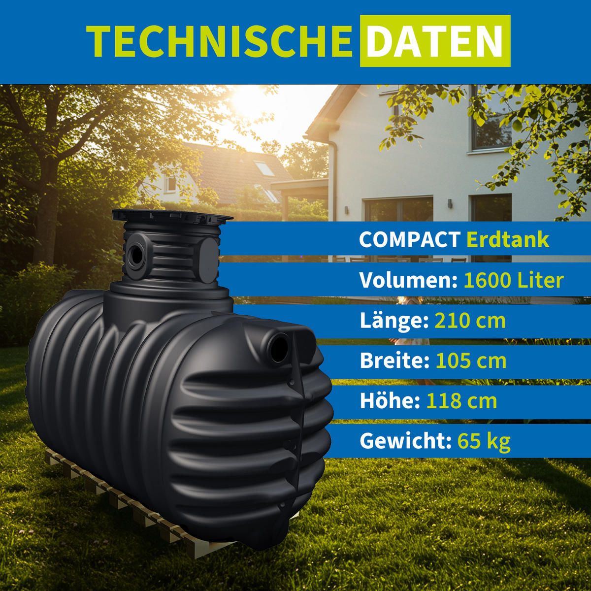 ERDTANK 1600 L inkl. Schachtverlängerung - Schwarz, Kunststoff (105/118/210cm) - 4rain