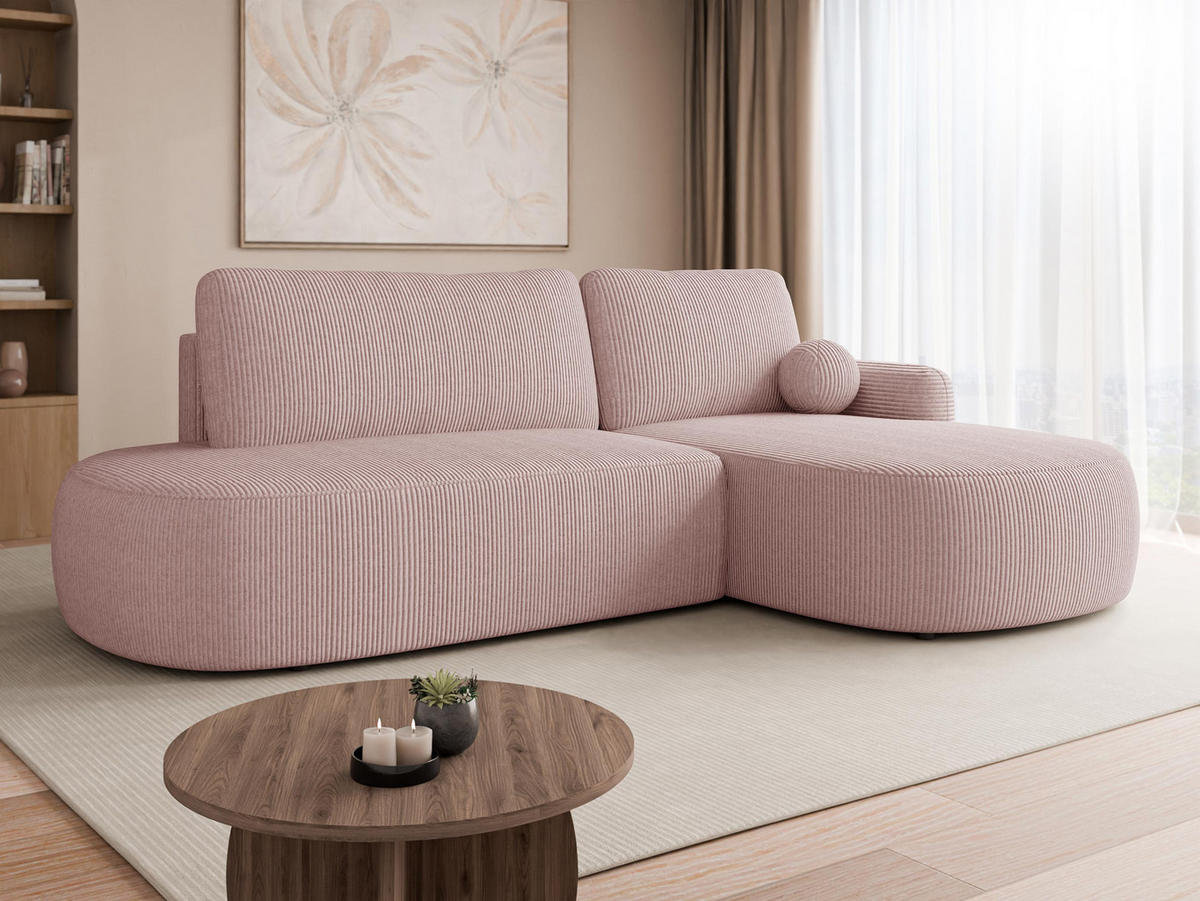 ECKSOFA Loridu O Cord, Seite: Rechts - Schwarz/Rosa, Holz/Kunststoff (274/174cm) - MIRJAN24