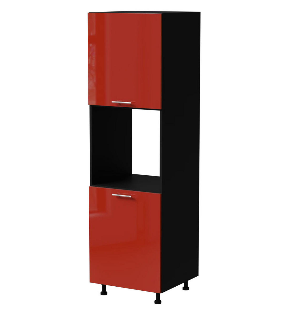 BACKOFENUMBAUSCHRANK Brerra D14/RU/2D RAL 3002 karminrot Hochglanz / Schwarz Matt 60 / 59 / 207cm - Rot/Schwarz, Holz/Holzwerkstoff (60/207/59cm) - Feldmann-Wohnen