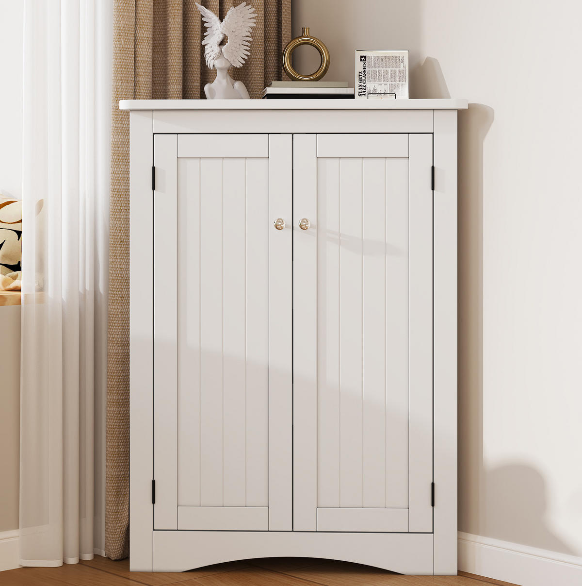 ECKSCHRANK freistehend 61,5 x 80 cm Weiß MDF - Weiß, Holzwerkstoff (34.5/80/61.5cm) - Beauniv