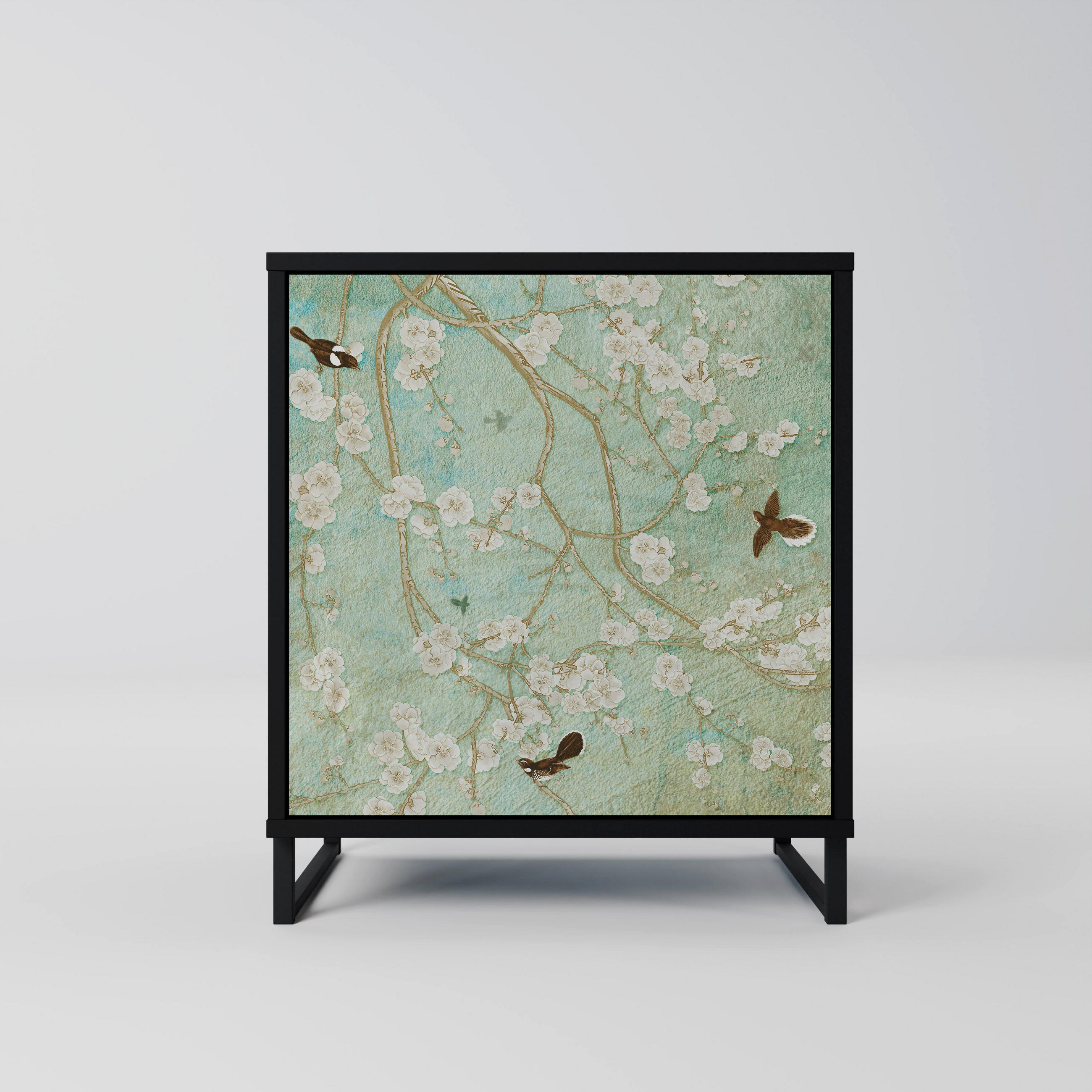 SIDEBOARD BLOOMING CHARM, Schwarz, 57,5x42x67,5 cm, Schwarze Metall-Rahmenfüße - Multicolor/Schwarz, Holzwerkstoff/Metall (57.5/67.5/42cm) - SpaceRebels