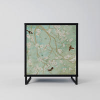 SIDEBOARD BLOOMING CHARM, Schwarz, 57,5x42x67,5 cm, Schwarze Metall-Rahmenfüße - Multicolor/Schwarz, Holzwerkstoff/Metall (57.5/67.5/42cm) - SpaceRebels