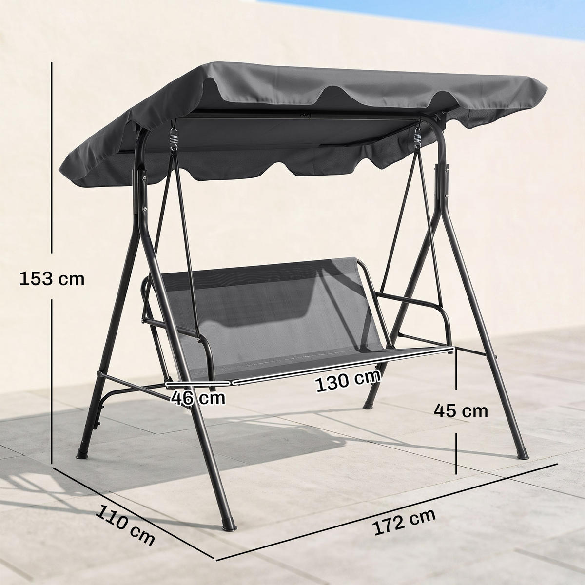 HOLLYWOODSCHAUKEL mit Sitzpolster - Grau, Metall (110/153/172cm) - Outsunny