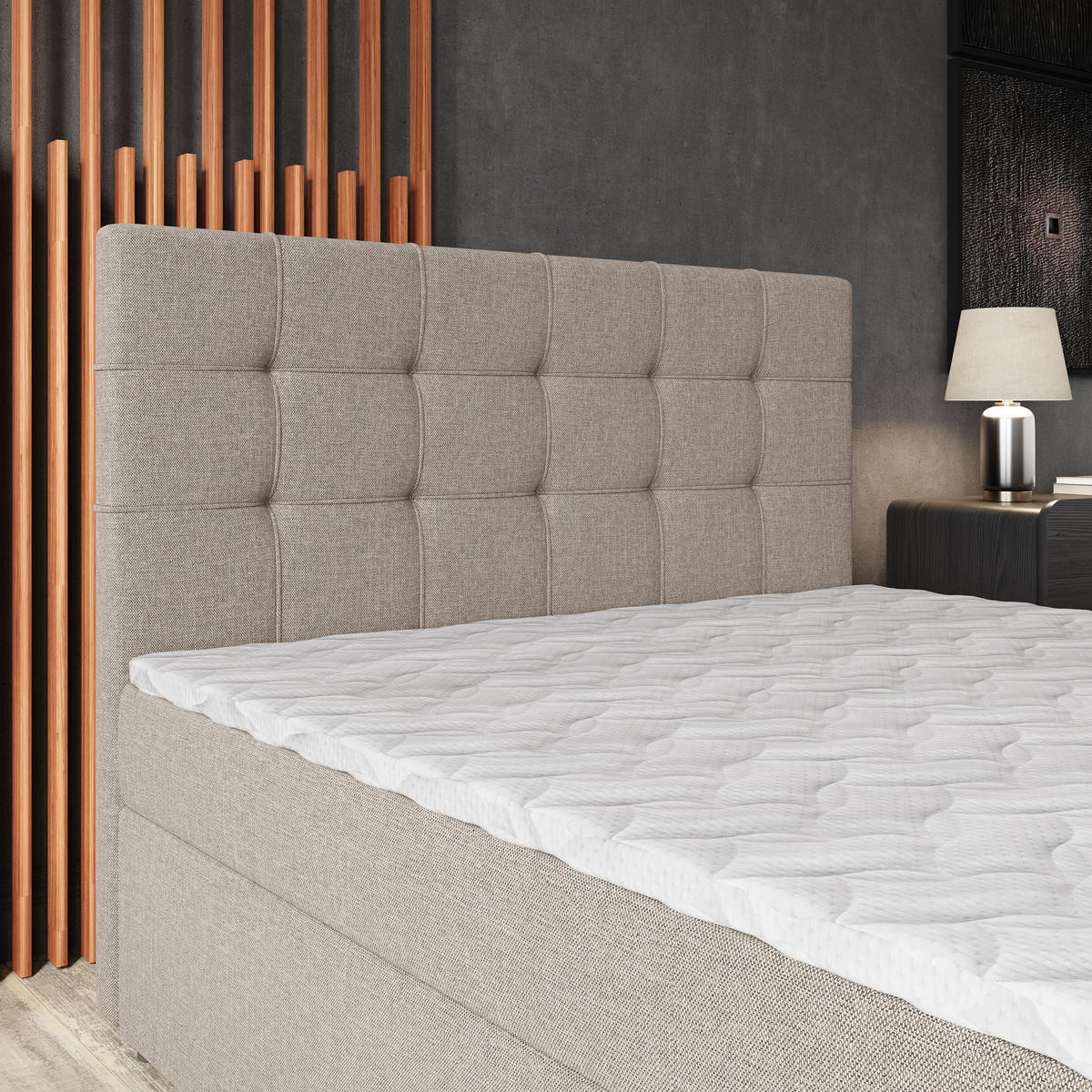 BOXBETT PALMA 140x200 cm mit Matratze und Topper - Beige - Beige, Holz (140/200cm) - MASSENO