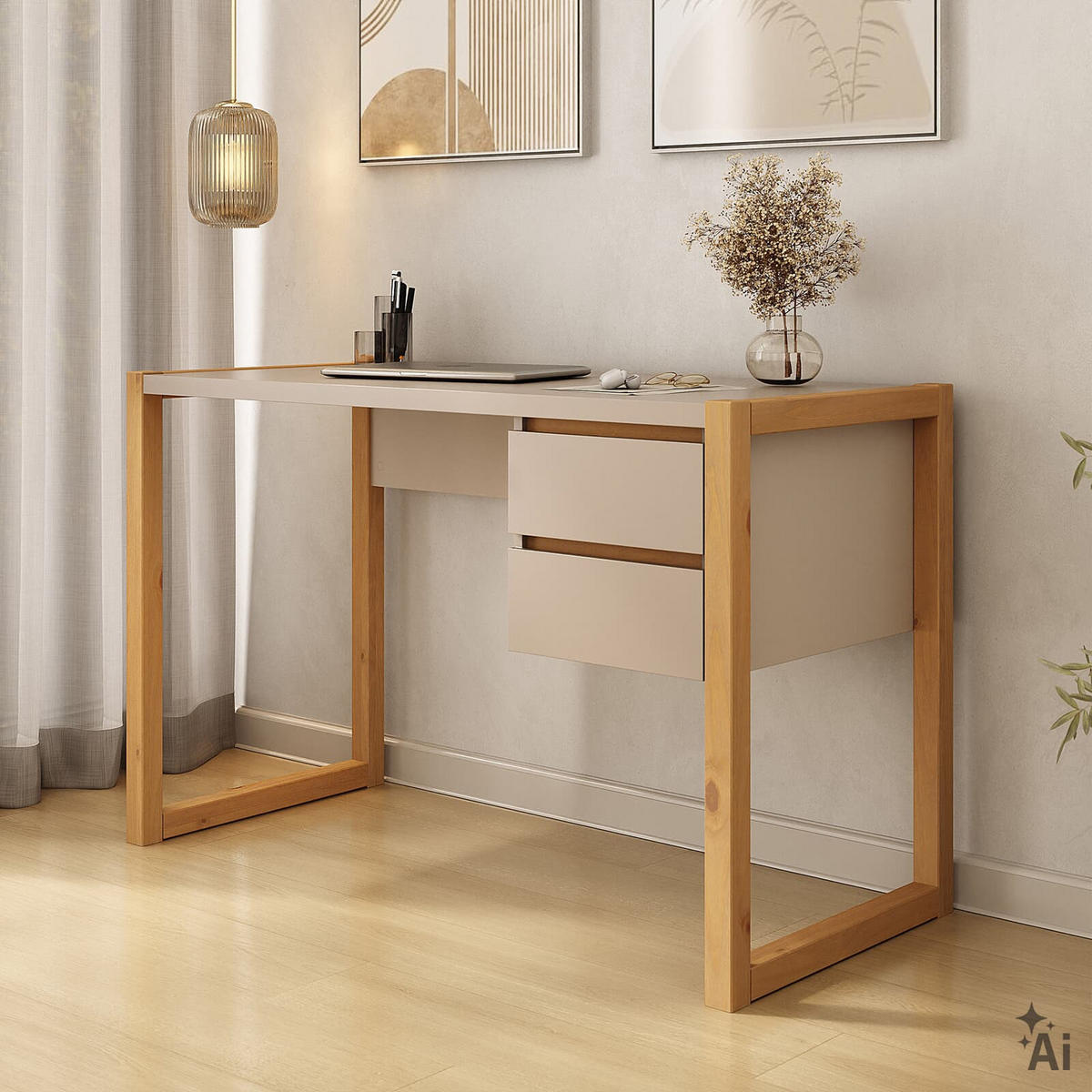 SCHREIBTISCH BELINDA Kaschmir/Eiche - Kaschmir/Eichefarben, Holz (54/118/75cm) - IDIMEX