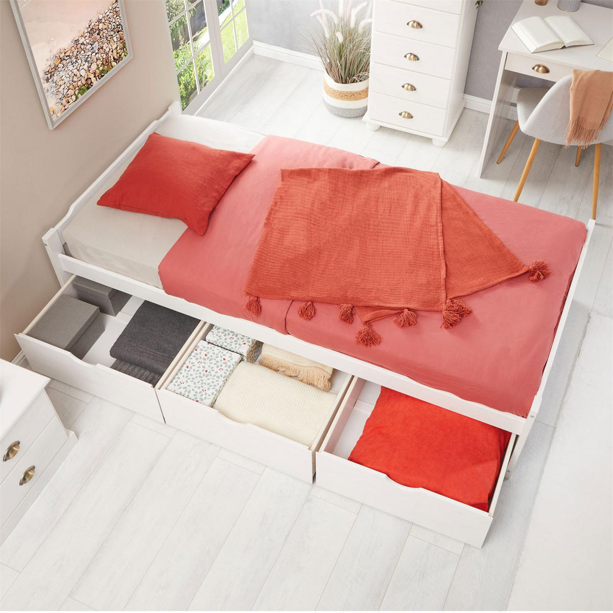 BETT MIT STAURAUM MIA 90X190 CM - Weiß, Holz (98/49/195cm) - IDIMEX