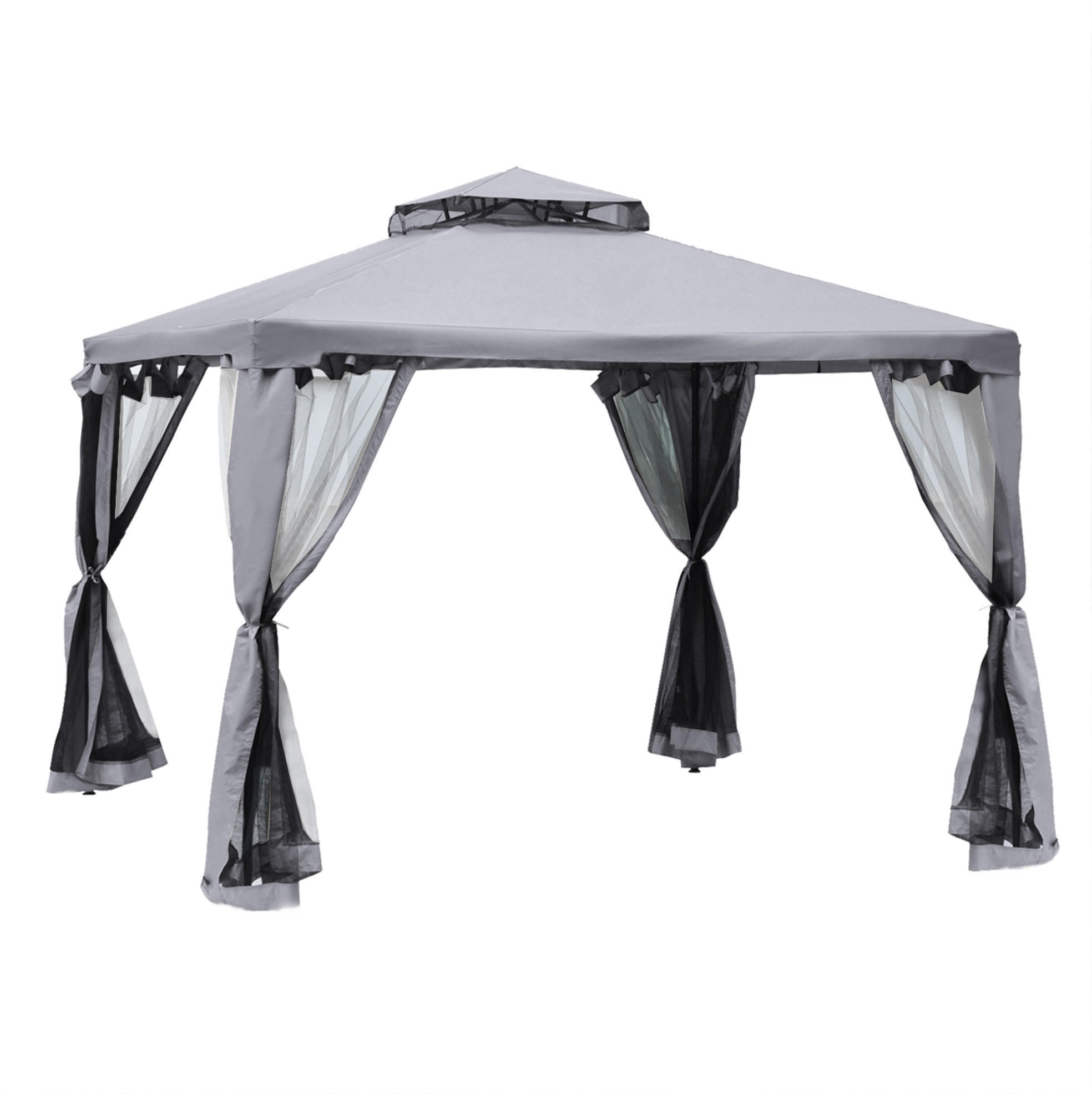 PAVILLONS aus Polyester 294x294x265 cm in Grau mit 4 Seitenteilen - Grau, Textil (294/265/294cm) - Modfu