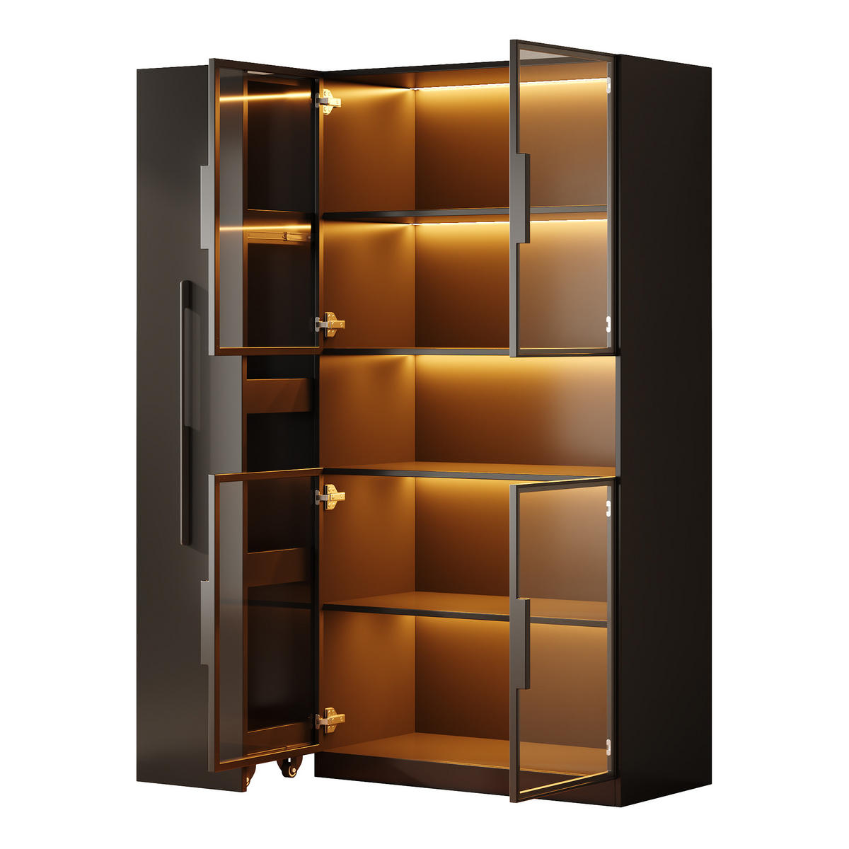 GLASVITRINE Schwarz mit ausziehbaren Regalen und LED-beleuchtete 110×35×160 cm aus MDF - Schwarz, Holzwerkstoff (110/160/35cm) - Luhomfu