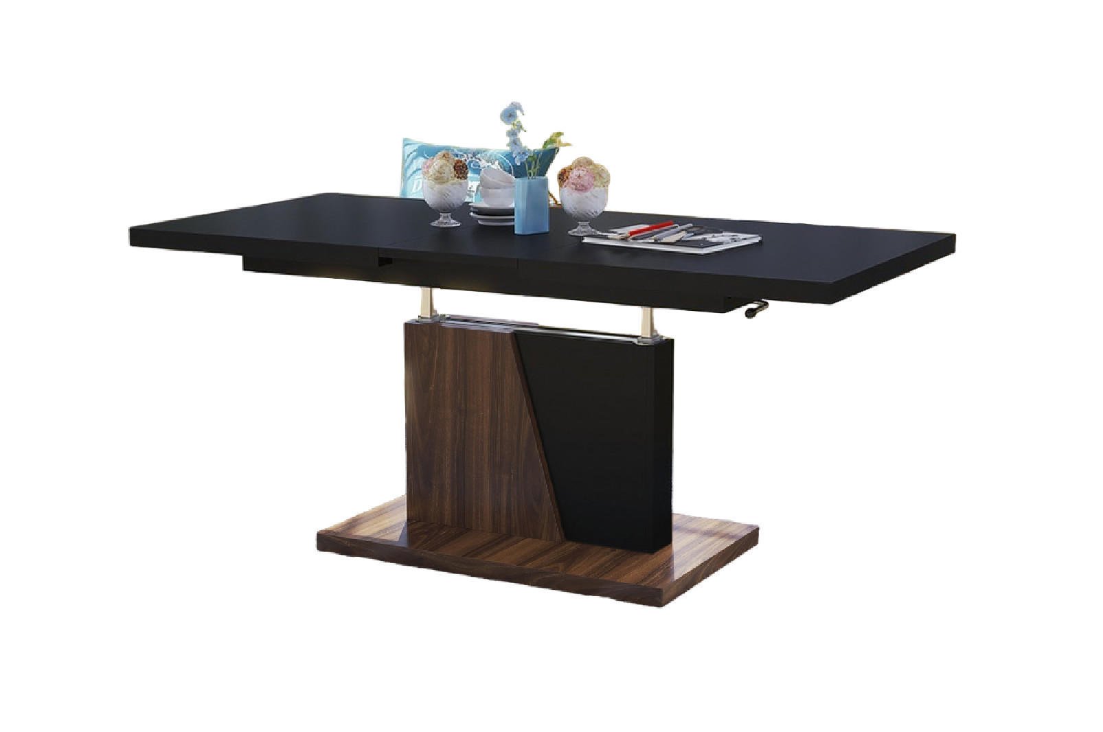 COUCHTISCH rechteckig Schwarz matt Nussbaum ausziehbar höhenverstellbar - Nussbaumfarben/Schwarz, Holzwerkstoff (70/120/60cm) - designimpex