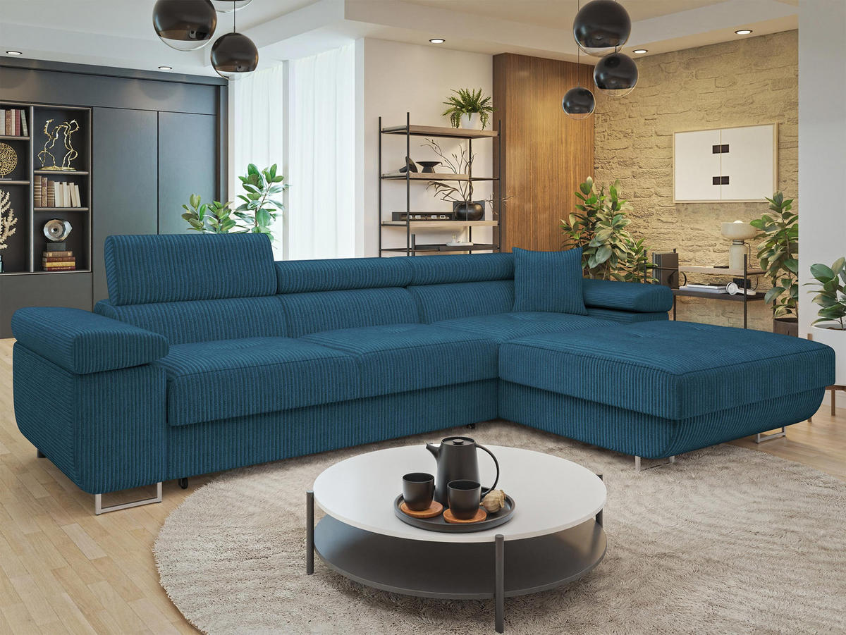 ECKSOFA Torezio Mini Cord, Seite: Rechts - Blau, Holz/Textil (280/170cm) - MIRJAN24