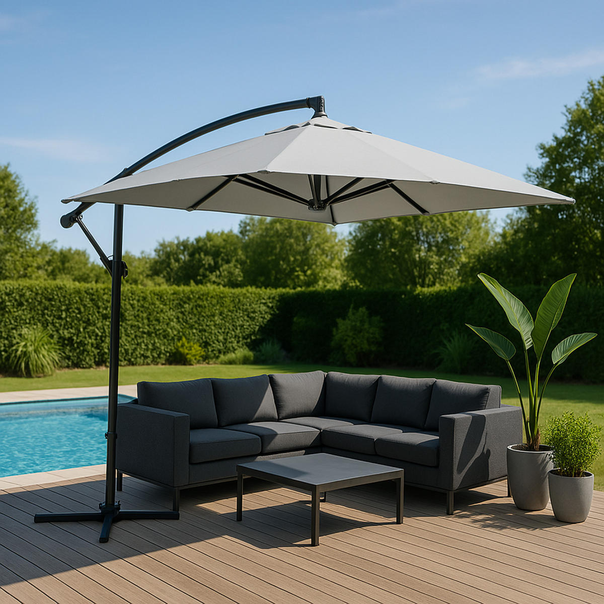 SONNENSCHIRM capri ecru rund 2 95 x 2 95 cm deportiert - Beige, Metall (295/295cm) - Concept Usine