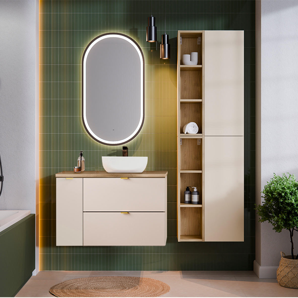 WASCHTISCHUNTERSCHRANK 80.6cm Azel Kaschmir - Beige, Holzwerkstoff (80.6/52/46cm)