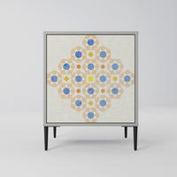 SIDEBOARD PATTERNED PRISM, Grau, 57,5x42x72,5 cm, Schwarze Metallfüße - Multicolor/Schwarz, Holzwerkstoff/Metall (57.5/72.5/42cm) - SpaceRebels