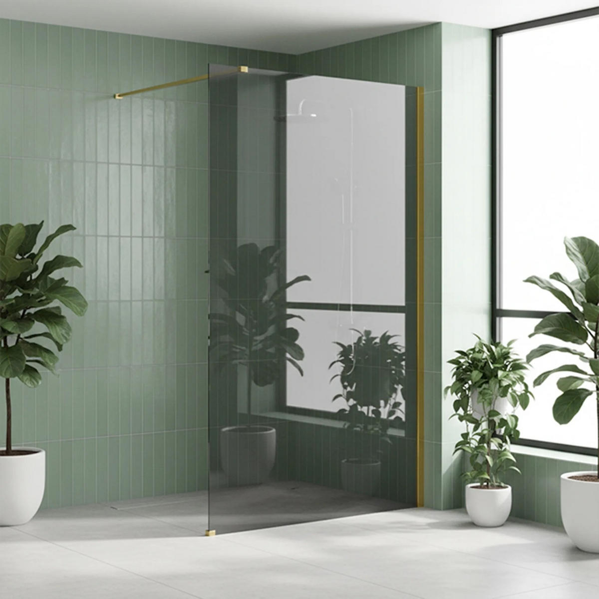 DUSCHWAND Rea Flexi Grey / Gold 120 - Goldfarben, Glas (120/120/195cm) - REA