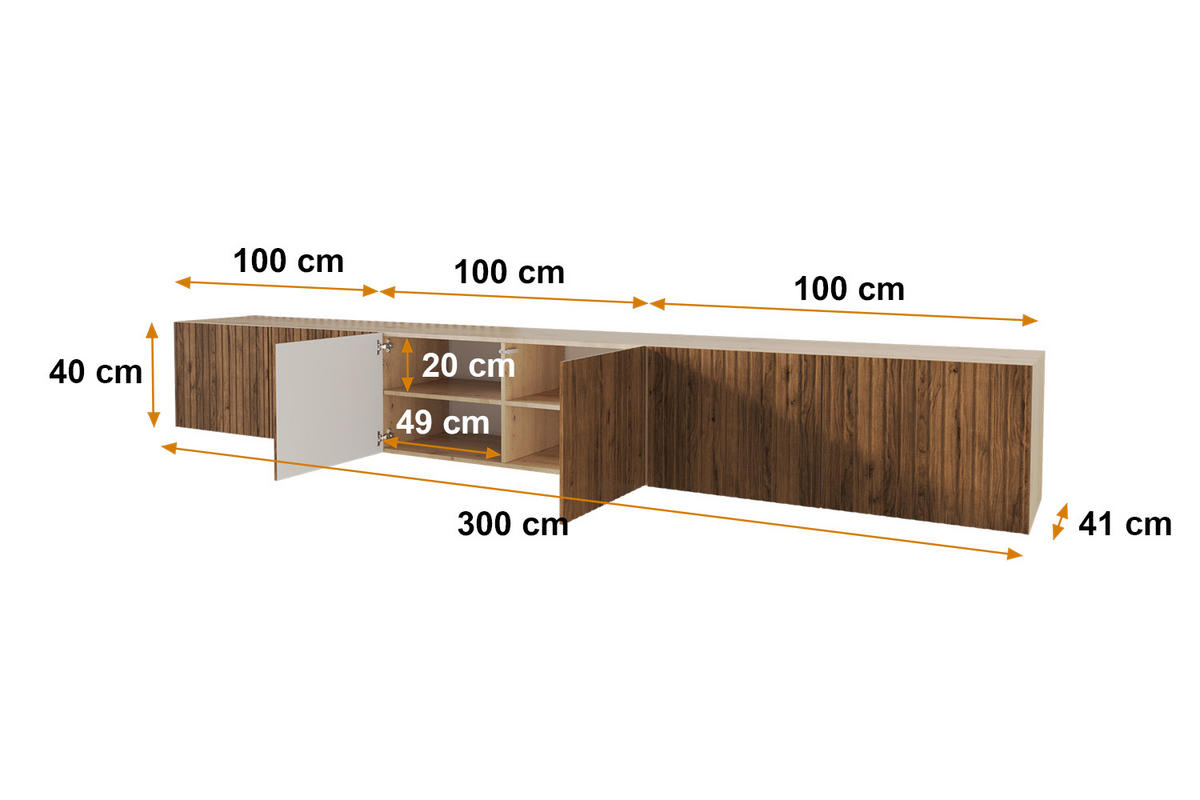 LOWBOARD KITO-W 3x100x40x41 cm - Artisan / Weiß - Weiß, Holzwerkstoff (300/40/41cm) - ALTDECOR