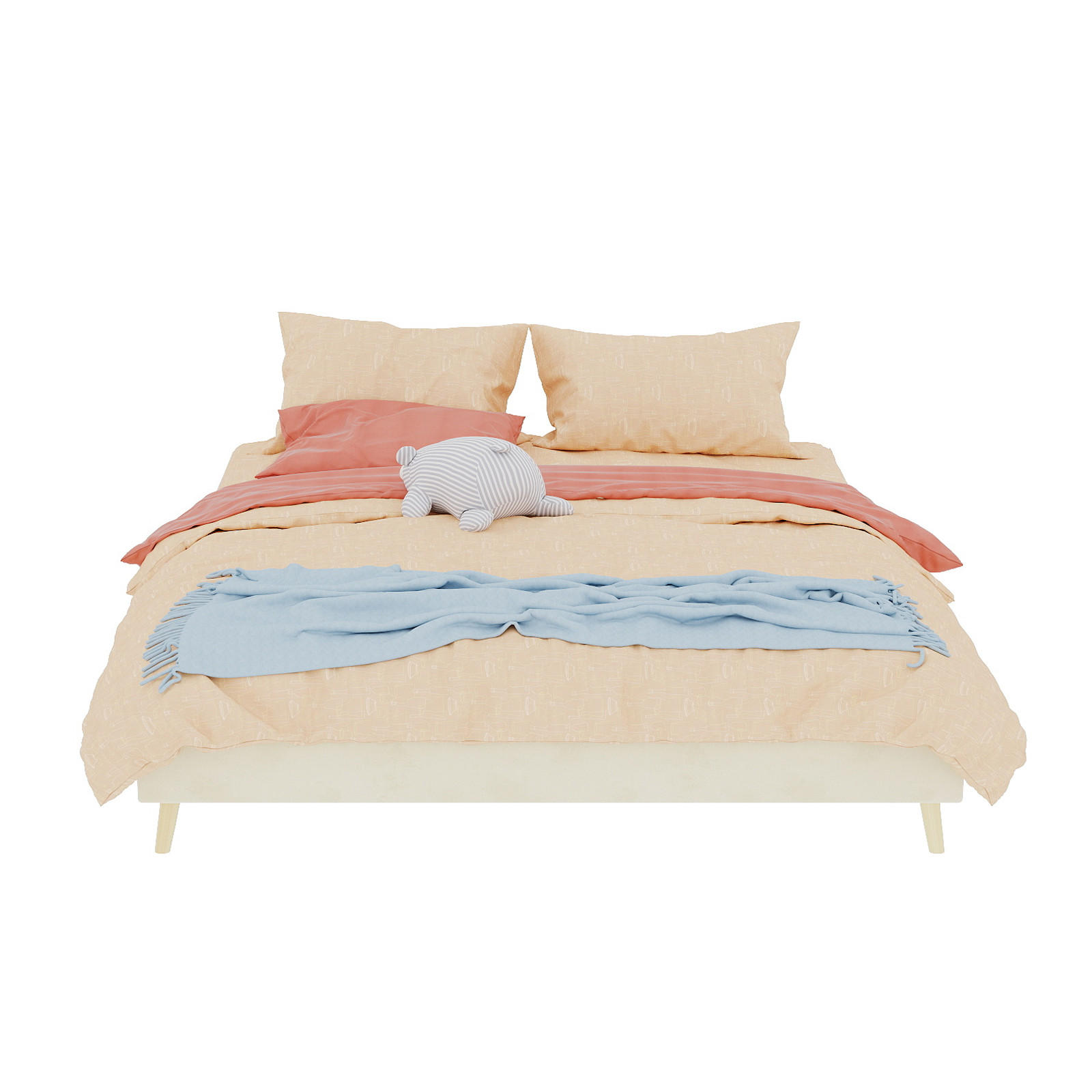 BETT 160/200 cm in Beige Stoff mit niedrigem Rahmen und modernem Design - Beige/Naturfarben, Holzwerkstoff/Textil (160/200cm) - STILVORA