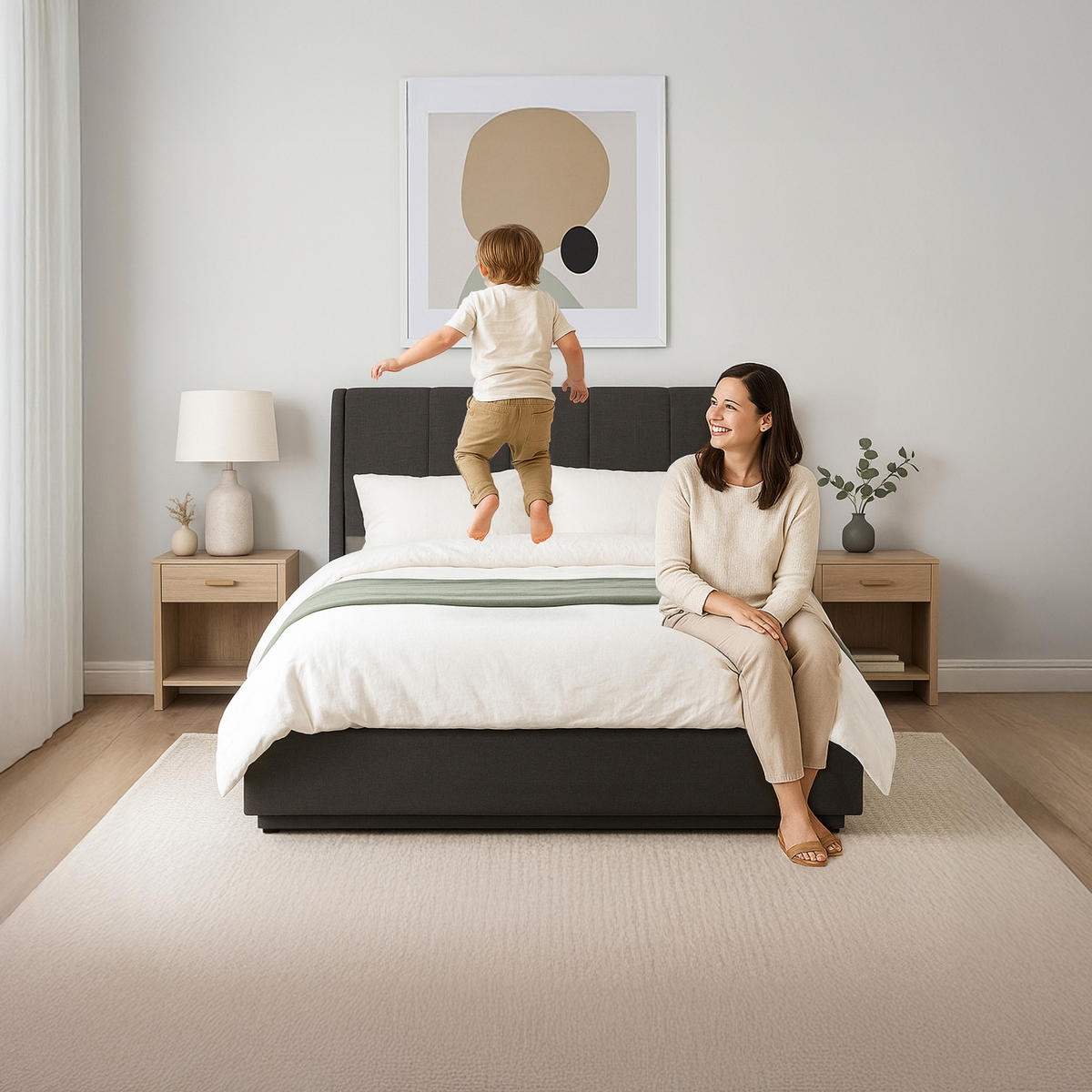 LED ČALOUNĚNÁ POSTEL Tröstiar - černá, kov/kompozitní dřevo (140/200cm) - [en.casa]