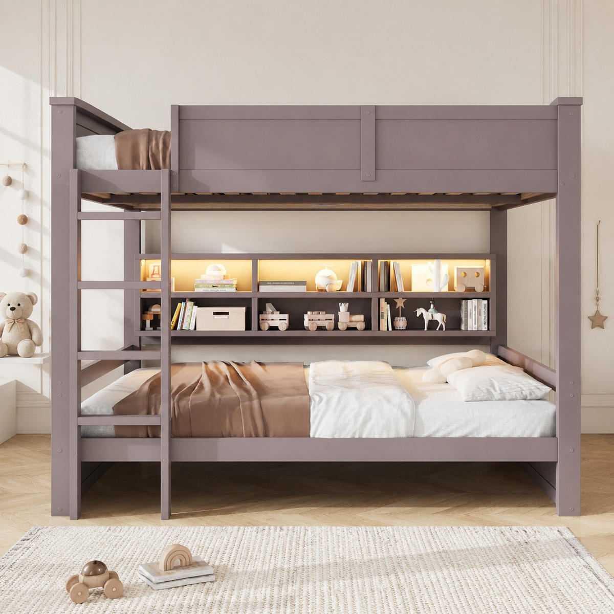 ETAGENBETT 160/200 mit Stauraumschränken und Schutzgeländer in Braun - Braun, Holzwerkstoff (160/200cm) - EVRYAE