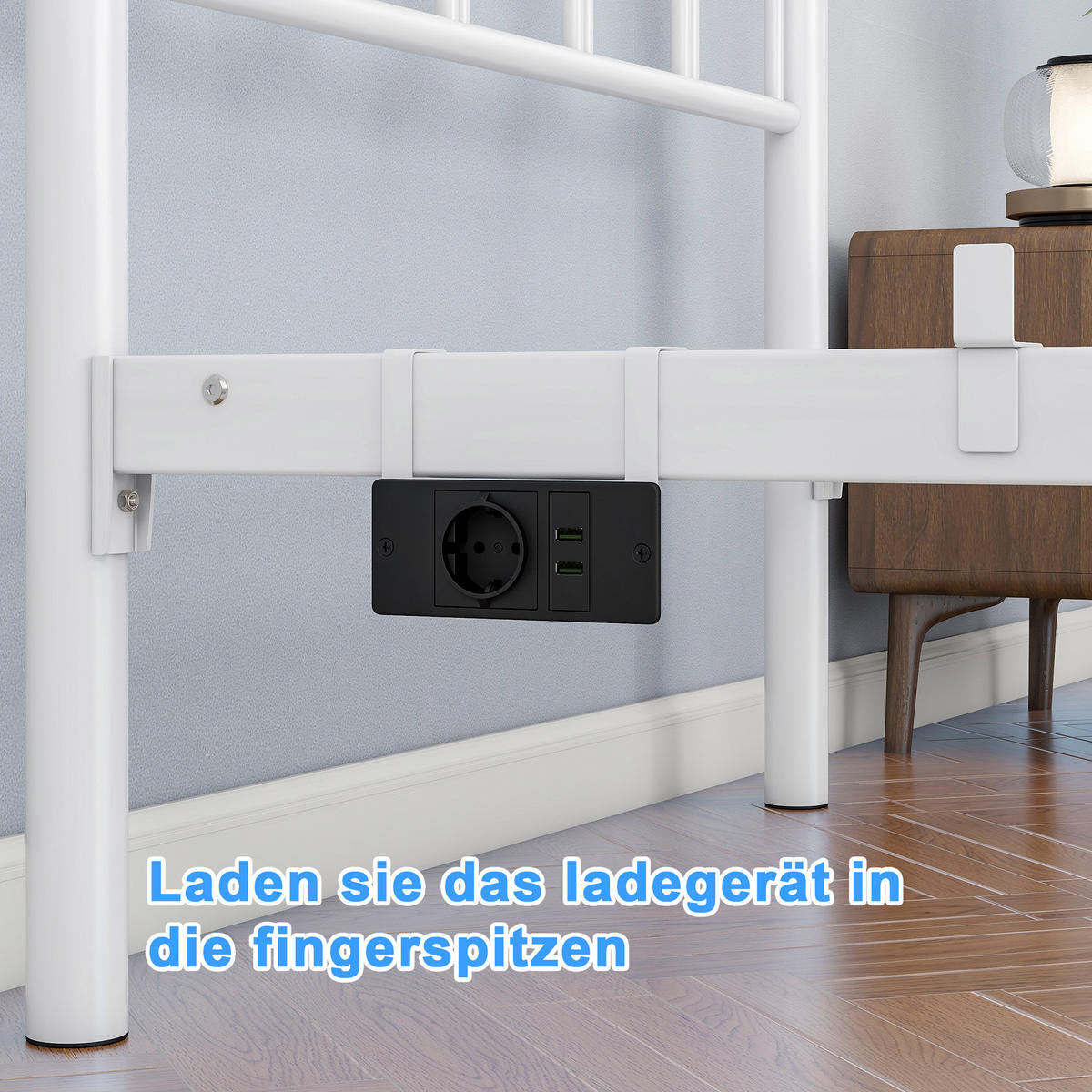 METALLBETT 90x200 cm LED USB Vintage weiß - Weiß, Metall (90/200cm) - LEBENLANG