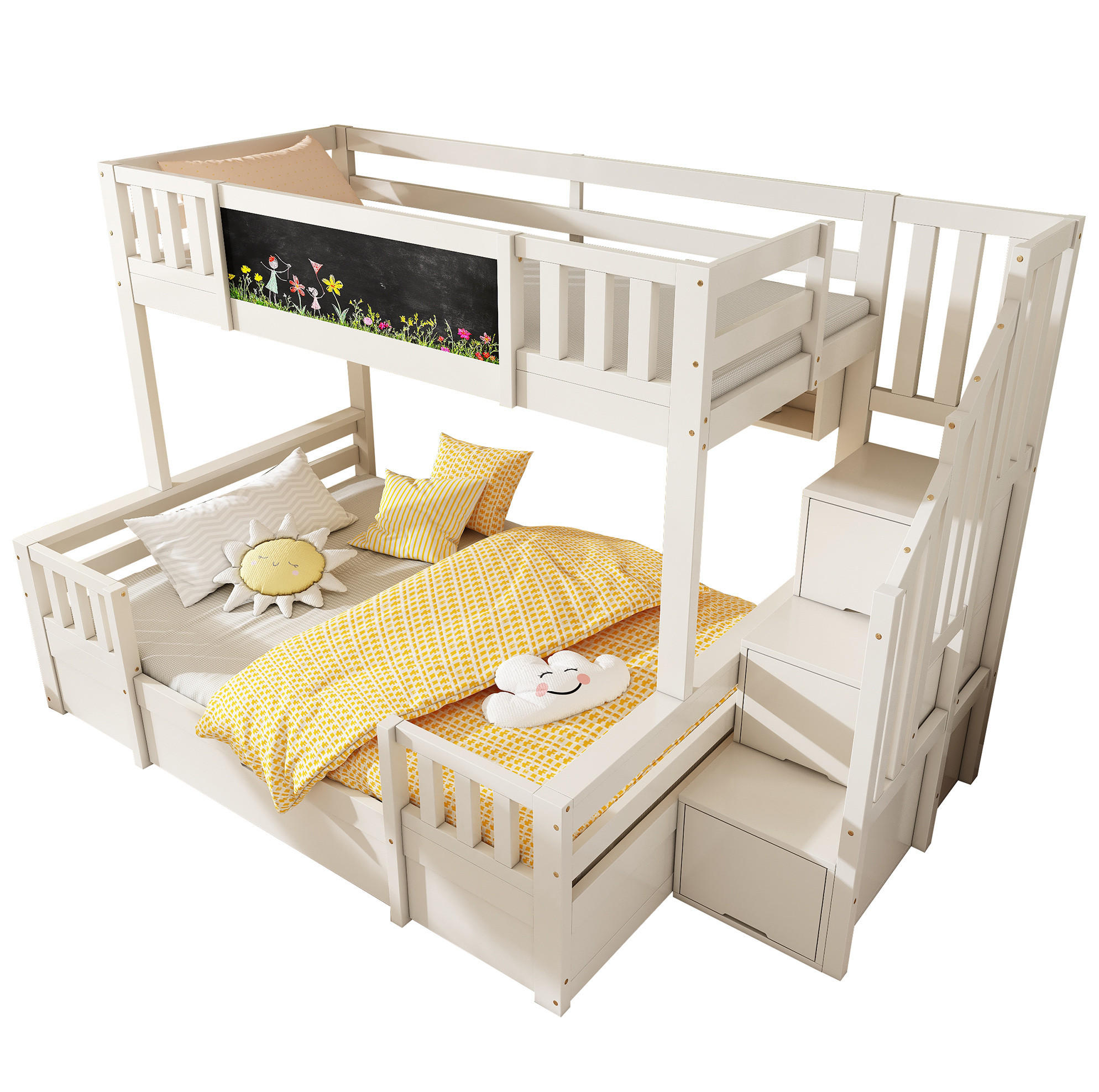 ETAGENBETT 90x200/140x200 cm in Weiß mit Stauraum - Weiß, Holzwerkstoff (90/200cm) - Modfu