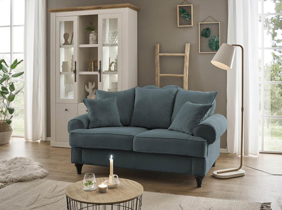 SOFA grau Landhaus, Couch 2-Sitzer 170 cm - Grau, Holz/Textil (170/95/100cm) - Furn.Design