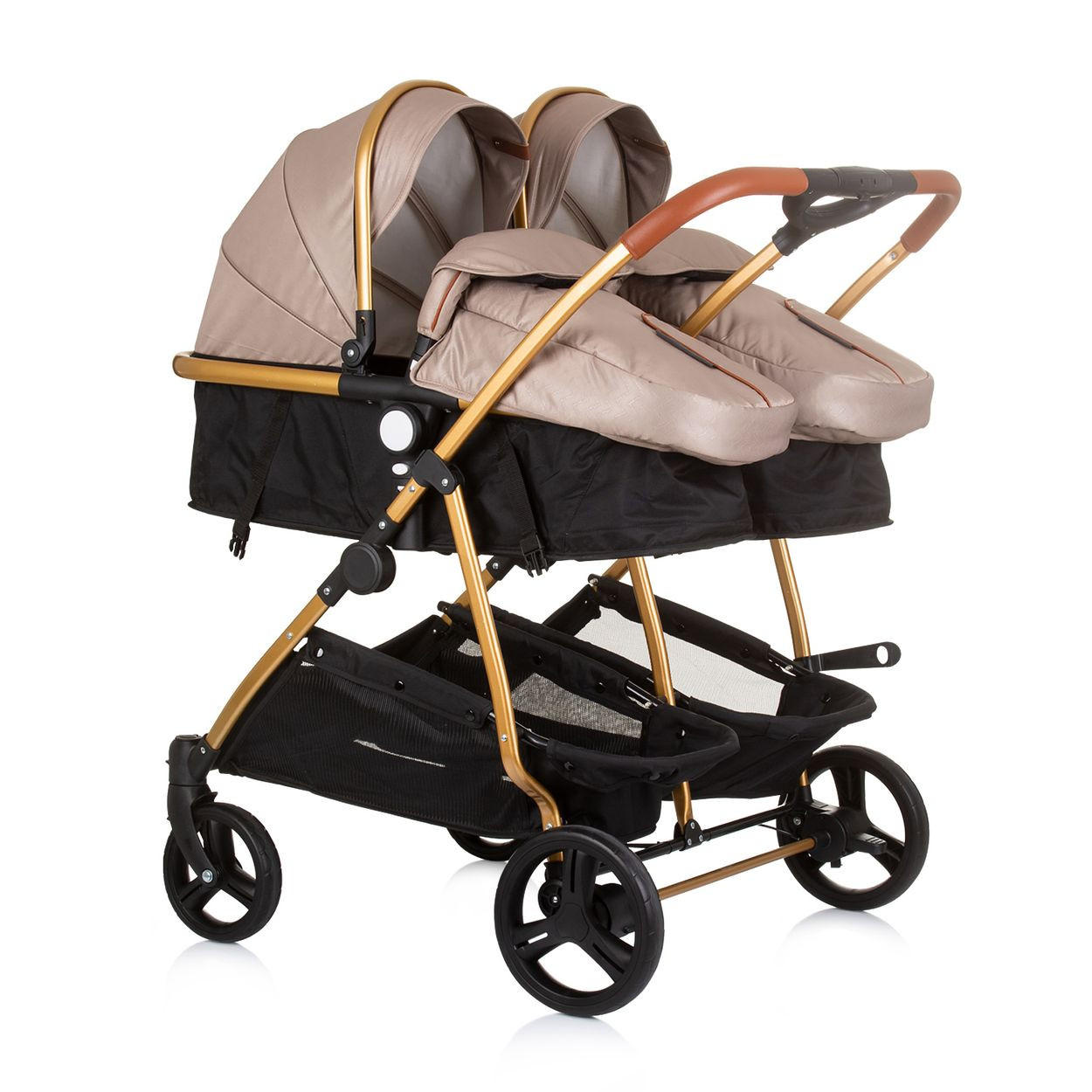 GESCHWISTERKINDERWAGEN Duo Smart beige/braun klappbar, umbaubar, verstellbar, Fußsack - Beige/Braun, Metall (80/75/104cm) - Chipolino
