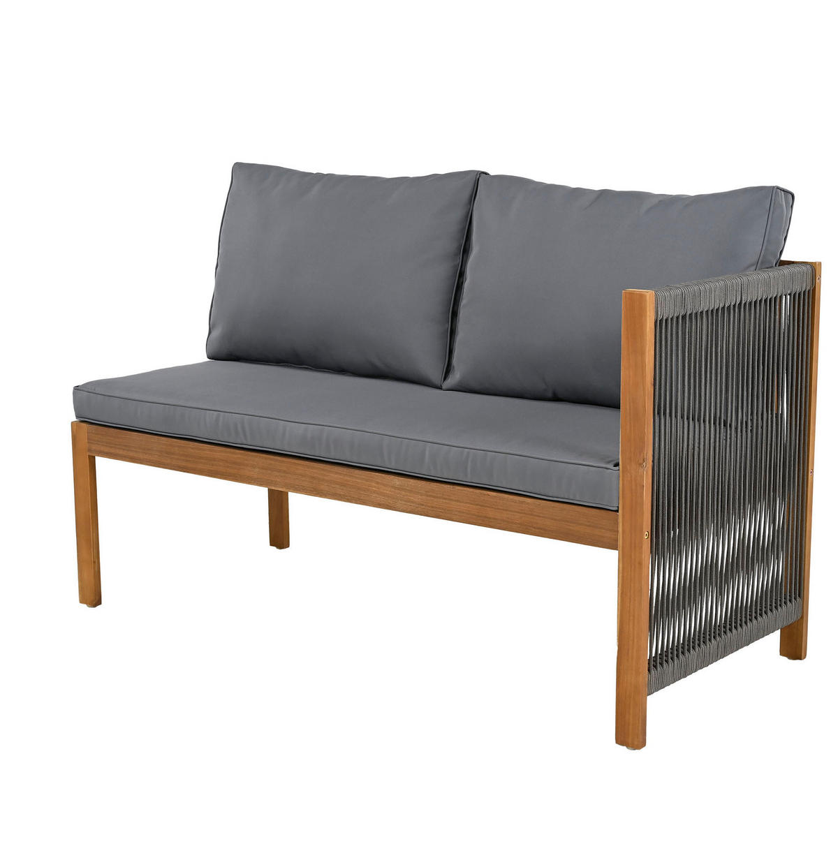 GARTENMÖBEL-SET mit Ecksofa und Couchtisch, Akazienholzrahmen mit Seilgeflecht, Grau - Grau, Textil - Redom