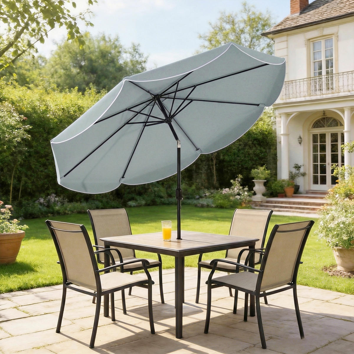 SONNENSCHIRM rund 265 cm DE-11595 Neigbar mit Volant Blau - Blau, Metall (265/265cm) - ComfortXL