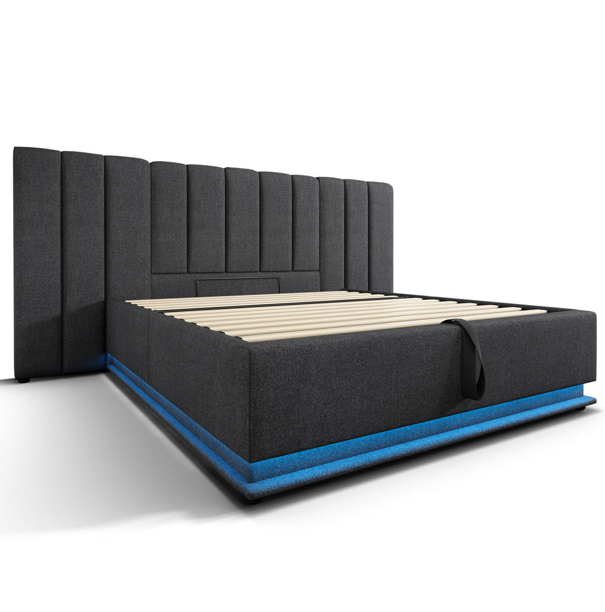 POLSTERBETT mit Stauraum LED und Ladefunktion 160x200 cm Leinen Grau - Grau, Metall (160/200cm) - Meubliv