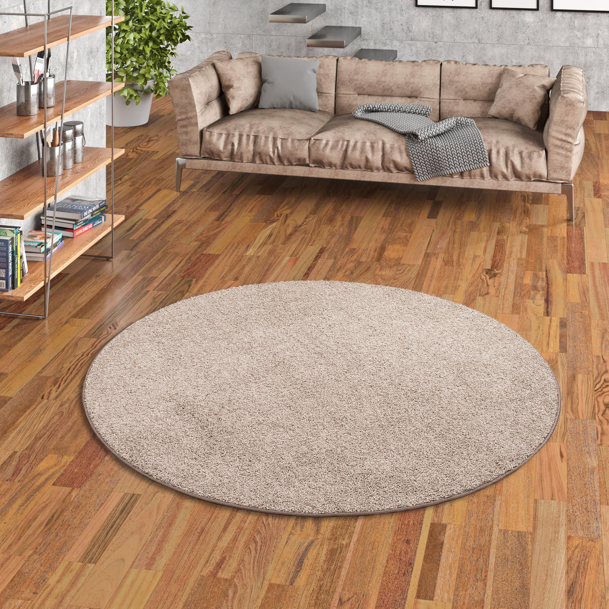 HOCHFLOR VELOURS TEPPICH MONA RUND - Taupe, Textil (200/200cm) - Snapstyle