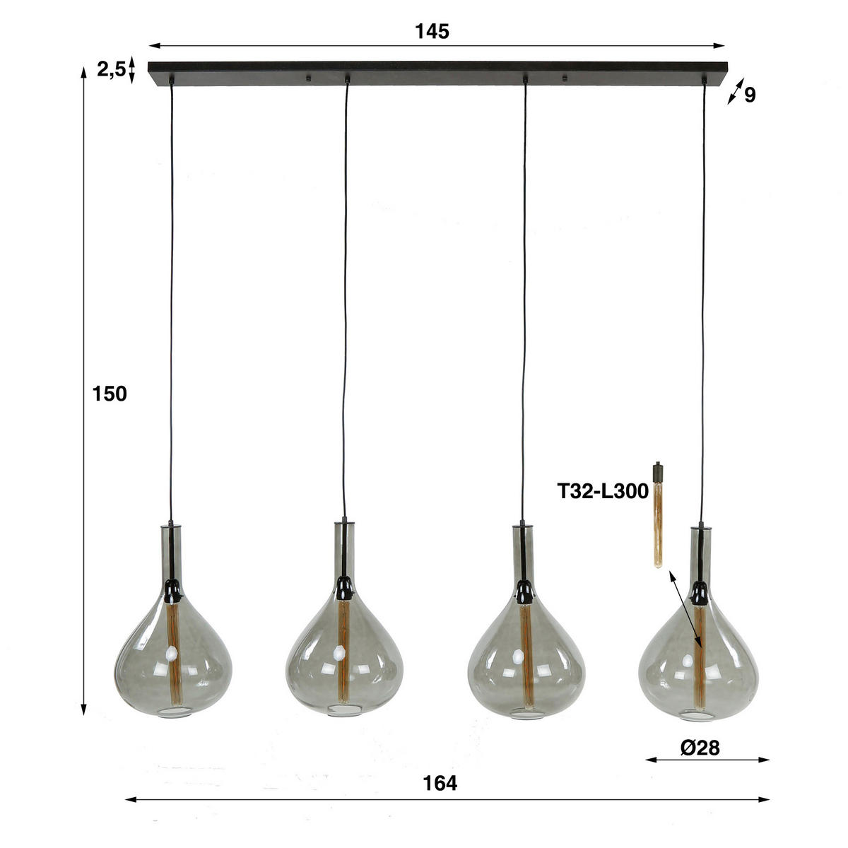 HÄNGELEUCHTE Drop Schwarz 30/164/ 150 cm - Schwarz, Metall (30/164/150cm) - Hoyz Collection