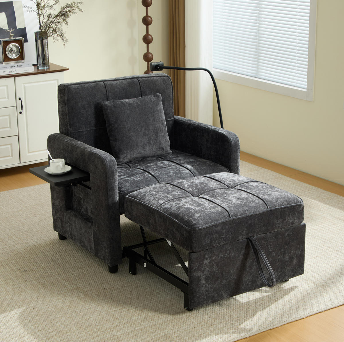 SCHLAFSESSEL 167/79/83 cm dunkelgrau aus Chenille mit Stauraum - Dunkelgrau, Textil (79/83/167cm) - OKWISH