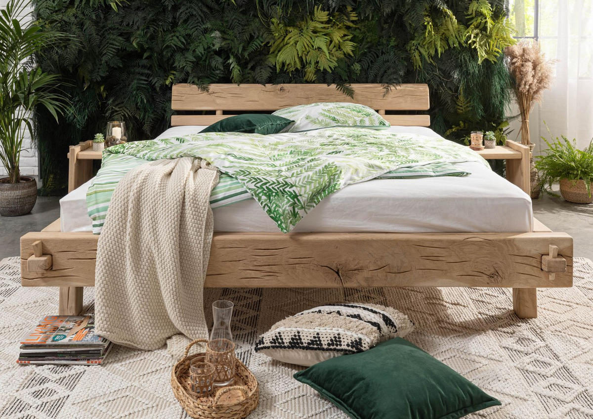 BALKENBETT Eiche 180x200 natur geölt OAK HEART #03 - Braun, Holz (180/200cm) - Massivmoebel24