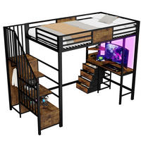 HOCHBETT 90/200 cm aus Metall mit Schreibtisch, Ablagen, Kleiderstange, LED und Steckdose, Schwarz - Schwarz, Metall (90/200cm) - Redom