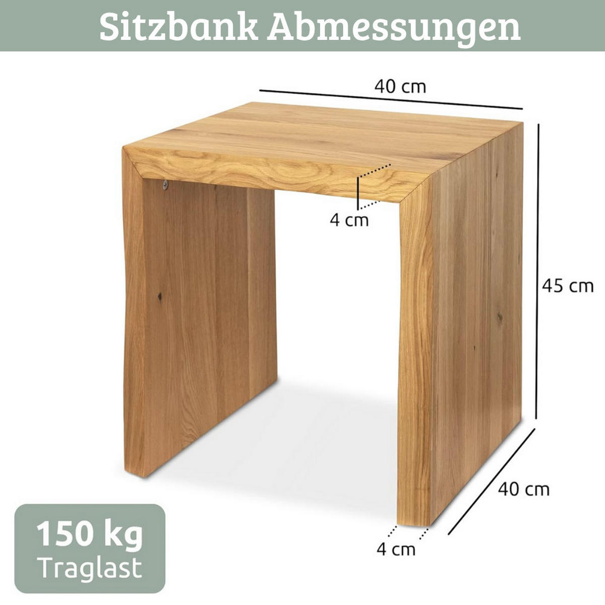 HOLZBANK EGON Eiche Massiv mit Baumkante 40x40x45 cm - Braun, Holz (40/45/40cm) - DELUKE