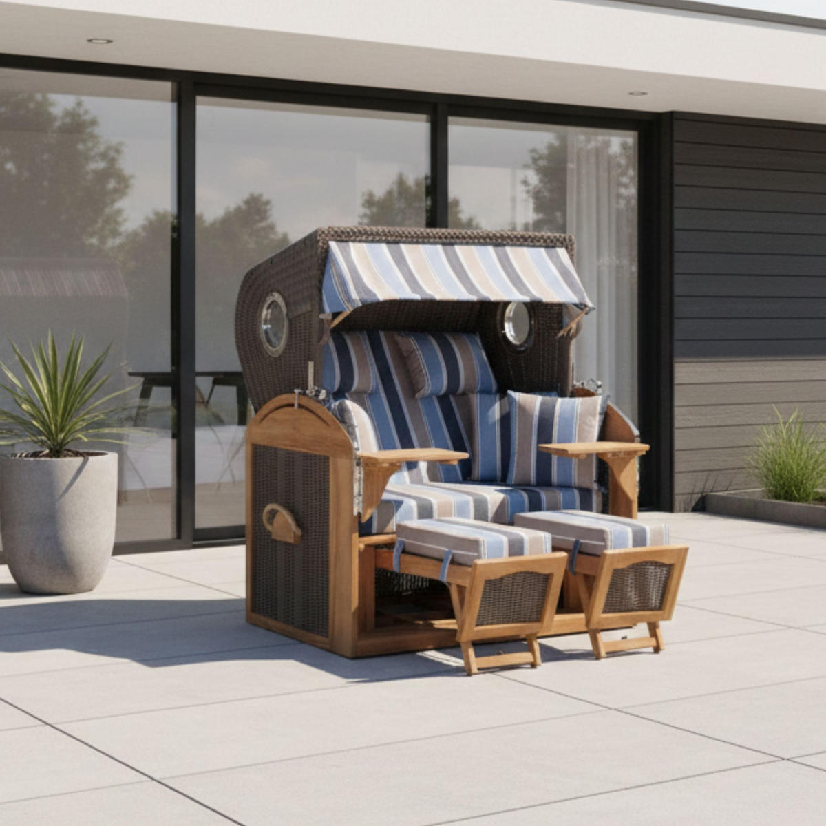 STRANDKORB XL Schillig Bullauge - Blau/Braun, Metall (142/170/95cm) - Mr. Deko