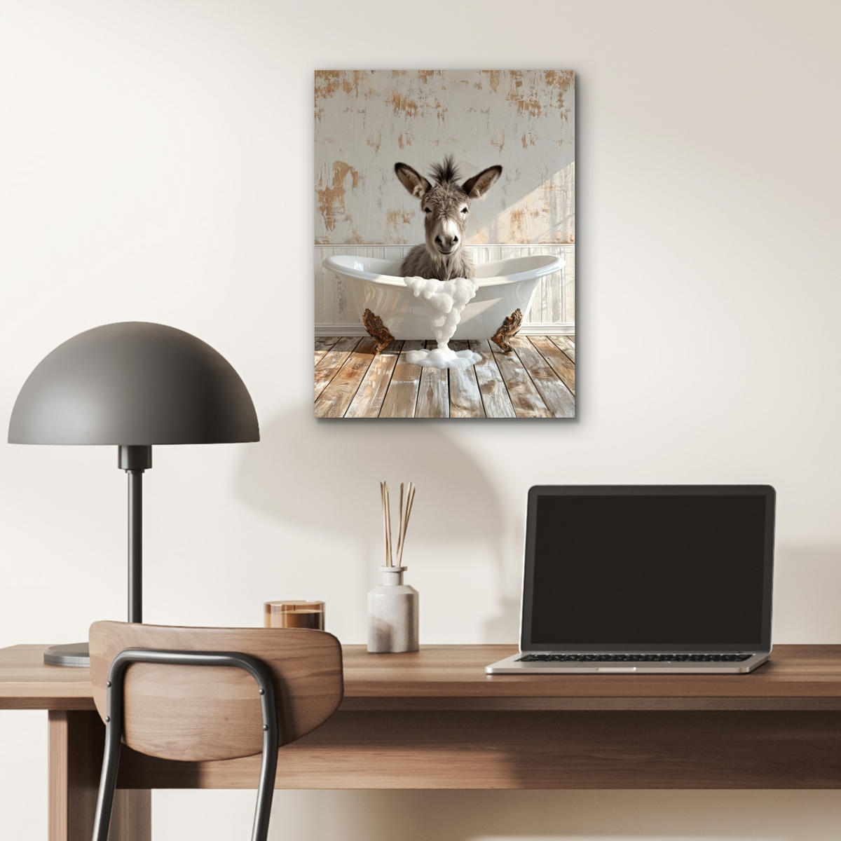 KOVOVÝ OBRAZ Osol - Zvieratá - Vaňa - Pena 30x40 cm - biela, kov (30/40cm) - MuchoWow